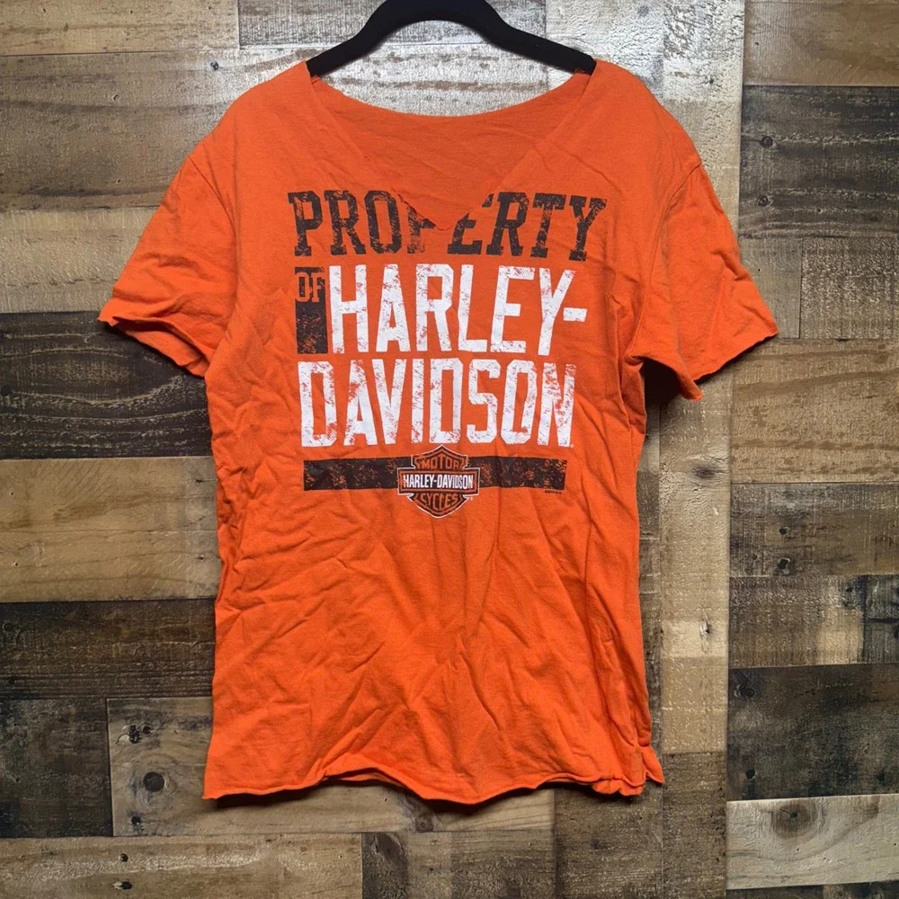 Harley Davidson Pit Trail T Shirt Womens XL Orange Graphic Tee‎